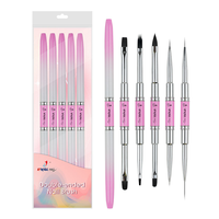 Ensemble de 5 pinceaux professionnels à double embout pour nail art, manche en aluminium rose, avec 10 embouts pour gel UV, acrylique, peinture DIY, salon.