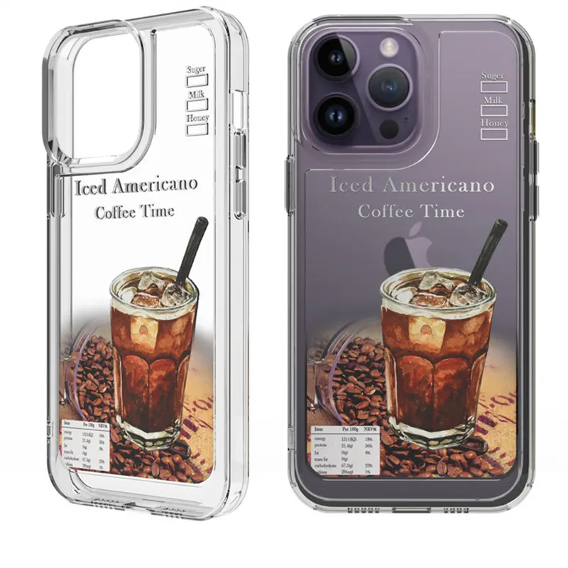 fashion INS clear space colored painting iced americano coffee print phone case for iphone 13 14 pro max