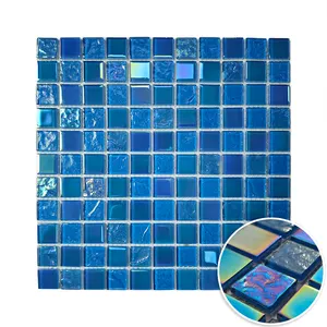 Azulejo de mosaico de cristal azul moderno forma cuadrada para azulejos de mosaico de baño y piscina