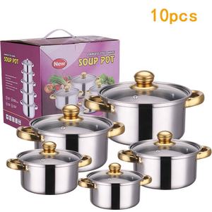 10 pièces en stock, batterie de cuisine en acier inoxydable pour le marché de l'Asie du Sud-Est, casserole et poêles de cuisine, base à gaz - Product Image 2