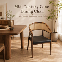 Fauteuil de salle à manger en bois avec dossier en rotin pour restaurant, hôtel, café, siège rembourré noir, chaise d'appoint de style moderne du milieu du siècle