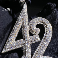 Collier avec pendentif numéro 42 en or 9-18 carats, diamant de laboratoire certifié IGI/GIA, serti micro-pavé, style hip-hop, design diamant glacé
