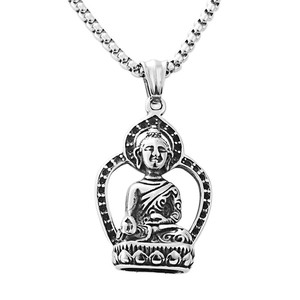 Collar con Colgante de Buda, Acero Inoxidable, Forma de Corazón, Joyería Retro para Hombre 19036 - Product Image 5