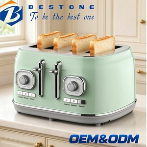Tostadora BESTONE de 4 Rebanadas, Color Verde Menta, Temporizador Mecánico, Función de Descongelar, Recalebar y Cancelar, Uso Doméstico, 1500W - Product Image 1