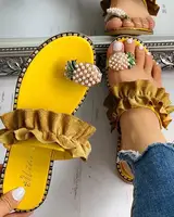 Pineapple Pearl Sandals for Women, Flat Toe Shoes