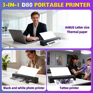 Imprimante à transfert thermique D80, batterie 2600 mAh, garantie 1 an - En stock, format de papier 216 mm pour artistes tatoueurs 203 dpi - Product Image 5