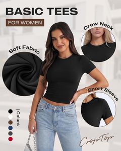 LeJing – T-shirt court décontracté à manches courtes et col rond pour femme, coupe ajustée, 92 % polyester, 8 % élasthanne, collection Printemps-Été 2026 - Product Image 2