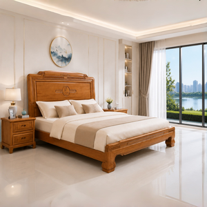Cadre de lit en bois massif de style chinois moderne, taille King Queen, ensemble de meubles de chambre à coucher de luxe en bois dur, OEM ODM - Product Image 6