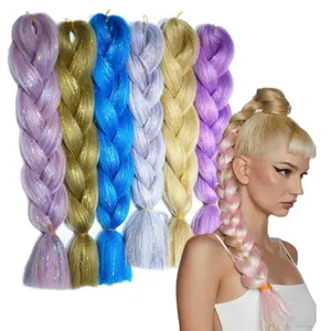 Women Lush Hair Attachments Box PreStretched Meches Tresses Glitter Colorful Yaki Jumbo Synthetic Tinsel Braiding Hair Extension