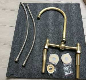 Неокрашенный латунный кухонный смеситель для раковины 8 дюймов центральный мостовой кран с 2 ручками классический исторический мост кухонный кран - Product Image 2