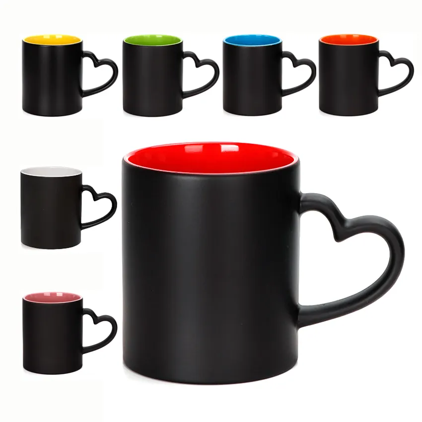 थोक 11 oz औंस चाय बीयर कॉफी कप कस्टम दिल खाली बनाने की क्रिया रंग बदलने जादू सिरेमिक मग 11 oz
