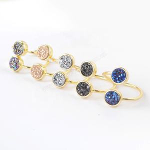 ZG0363 خاتم عصري مطلي بالذهب قابل للتعديل بحجر كريم خاتمين بحجر دروزي حلي للنساء - Product Image 2