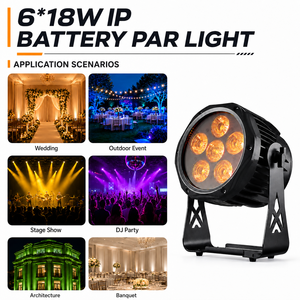 ไฟพาร์ LED แบบใช้แบตเตอรี่ IP65 6x18W RGBWA UV ไร้สาย DMX สำหรับโบสถ์ โรงละคร และคลับ - Product Image 6