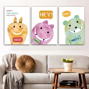 Fabbrica decorazioni per la casa all'ingrosso decorazioni per la <span class=keywords><strong>camera</strong></span> dei bambini cartoni animati animali Set di tela pittura di arte della parete stampe <span class=keywords><strong>Poster</strong></span> incorniciato - Product Image 2