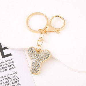 Abalorios de diamantes de moda 26 letras inglesas llavero del alfabeto de los diamantes de imitación de cristal llavero de aleación bolsa regalo para bolso DIY - Product Image 4