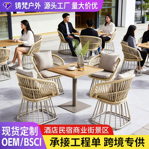 Conjunto de Mesa de Ratán para Exterior, 6 Plazas, Rectangular, Marco de Aluminio, Resistente a la Intemperie, Diseño Contemporáneo, Muebles de Jardín para Patio - Product Image 2