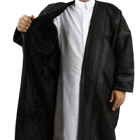 Manteau d'hiver pour homme en daim saoudien Farwa, à capuche, doublé Sherpa, style Bisht, longue robe, Thobe arabe musulman, vêtement d'extérieur chaud et épais