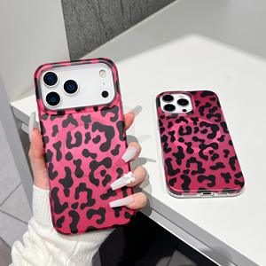 Funda magnética personalizada con estampado de leopardo negro y rosa, estilo europeo y americano, compatible con iPhone 17 Pro Max/16/14/15 - Product Image 3