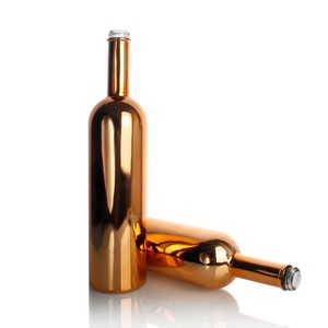 Fantasia 750ml di seta cromata lucida stampa spumante bottiglia di vetro di champagne con etichette in metallo