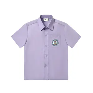 Uniforme scolaire primaire pour garçon et fille Chemises d'été à manches courtes respirantes en tissu Oxford violet hauts en polyester tissé pour enfants