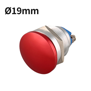 HBAN Interruptor de Botón Pulsador Electrónico Momentáneo de Aluminio con Terminal de Tornillo de Cabeza Roja Tipo Hongo de 19mm, 1NO, 5A 250V IP65 - Product Image 1
