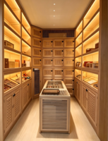 Humidor de Luxe Moderne Écologique avec Éclairage LED pour Salon de Cigares, Design Intérieur, Vitrine de Présentation en Placage Noyer et Chêne, Aménagement Commercial
