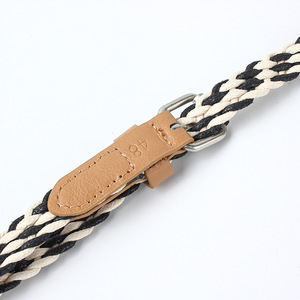 Ceinture en coton et lin pour femme, 80-105 cm, élastique, tissée, avec boucle à ardillon, décontractée, pour étudiante, noire et blanche, tricotée - Product Image 3