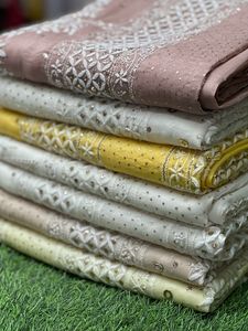 Fancy Embroidery Soft pure <b>organza</b> <b>silk</b> Saree with blouse chikan Hand Embroidered Saree wholesale price - Product Image 2