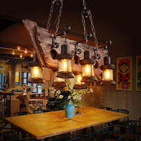 Lustre créatif de style rustique américain sculpté, suspension industrielle vintage en bois et fer, finition chocolat, éclairage LED central