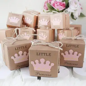 Cajas de recuerdo para Baby Shower de princesas y princesas, Papel Kraft rústico, caja de regalo para suministros de fiesta de Baby Shower