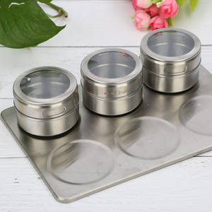 Stainless Steel Magnetic <b>Spice</b> <b>Jars</b> Set with Rack Wall Mount Pot <b>Spices</b> Seasoning Storage Container with Sifter Lids - Product Image 5