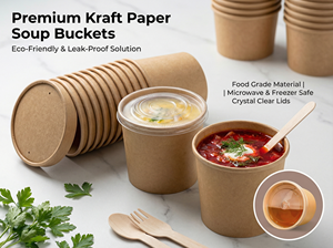 Contenants à emporter compostables et étanches en vrac, bols à <span class=keywords><strong>soupe</strong></span>, gobelets et couvercles en papier kraft de qualité alimentaire, jetables et anti-fuite - Product Image 3