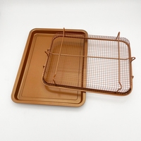 Venda quente Elevated Mesh Crisping Grill Basket Set Copper Air Fryer Crisper Basket e Bandeja para Assar Pratos & Panelas