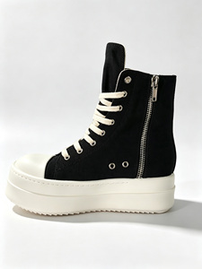 Pentagram Embroidery Craft Black <b>Canvas</b> Chunky Platform Sneakers Lace-up Streetwear Shoes - Product Image 2