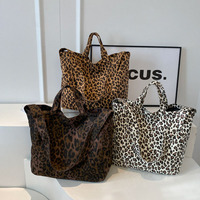 Haute qualité imprimé léopard Eco fourre-tout sac en toile grande capacité unique épaule bandoulière sac à provisions coton tissu réutilisable