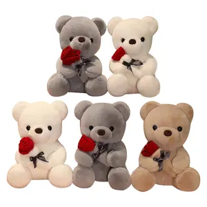 Neues Valentinstag Geschenk Rose Bär Plüschtiere Super weicher Teddybär mit lebendigen Rose gefüllten Teddybären