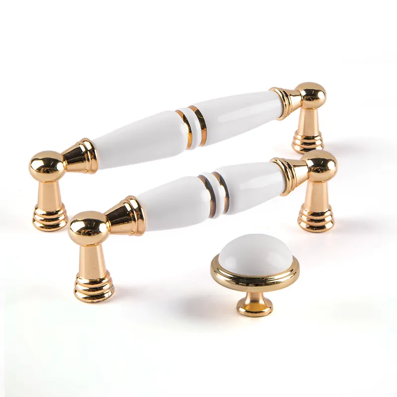 Hot Selling K Gold White 128Mm Knob Ceramic Door Pull Metal Kitchen Cabinets Furniture Wardrobe Handles