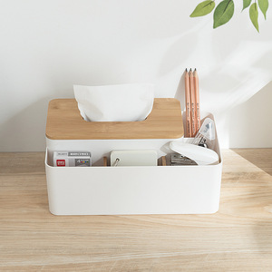 Multipurpose Tissue Box With Bamboo Lid And Storage Compartment For Living Room Desktop Use - Product Image 3