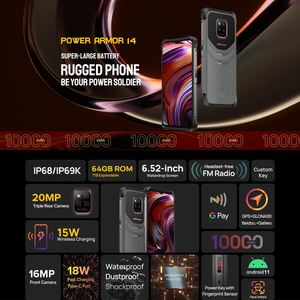 Ulefone-teléfono inteligente Power Armor 14, resistente, 4GB + 64GB, 6,52 pulgadas, 10000mAh, carga inalámbrica, Android, con NFC - Product Image 5