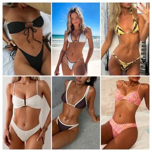 Halster Bikini à lacets pour vacances à la plage Sexy <span class=keywords><strong>femme</strong></span> <span class=keywords><strong>maillot</strong></span> <span class=keywords><strong>de</strong></span> <span class=keywords><strong>bain</strong></span> à trois points flatteur gros et petits seins bas Type tongs - Product Image 4