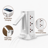 Multiprise verticale personnalisée OEM avec chargeur sans fil Qi, support pliable, prise universelle, 3 ports USB, câble de 2m, norme UE