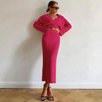 Nouvelle Collection 2026 : Ensemble Tricoté Décontracté 2 Pièces pour Femme - Pull Col V et Robe Ample
