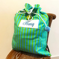 Toile à rayures rouge rose vert bleu avec pompon ficelle de coton doux sacs de père noël personnalisés vierges