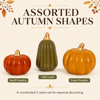 Ensemble de 3 ornements en céramique en forme de citrouille, décoration d'automne pour la maison, décoration de table de salon, décorations de fête d'Halloween