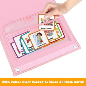 Tablero de horarios visual para niños, tabla de rutina diaria con tarjetas magnéticas y almacenamiento en bolsillo, herramienta de gestión del tiempo tamaño A4 rosa - Product Image 5
