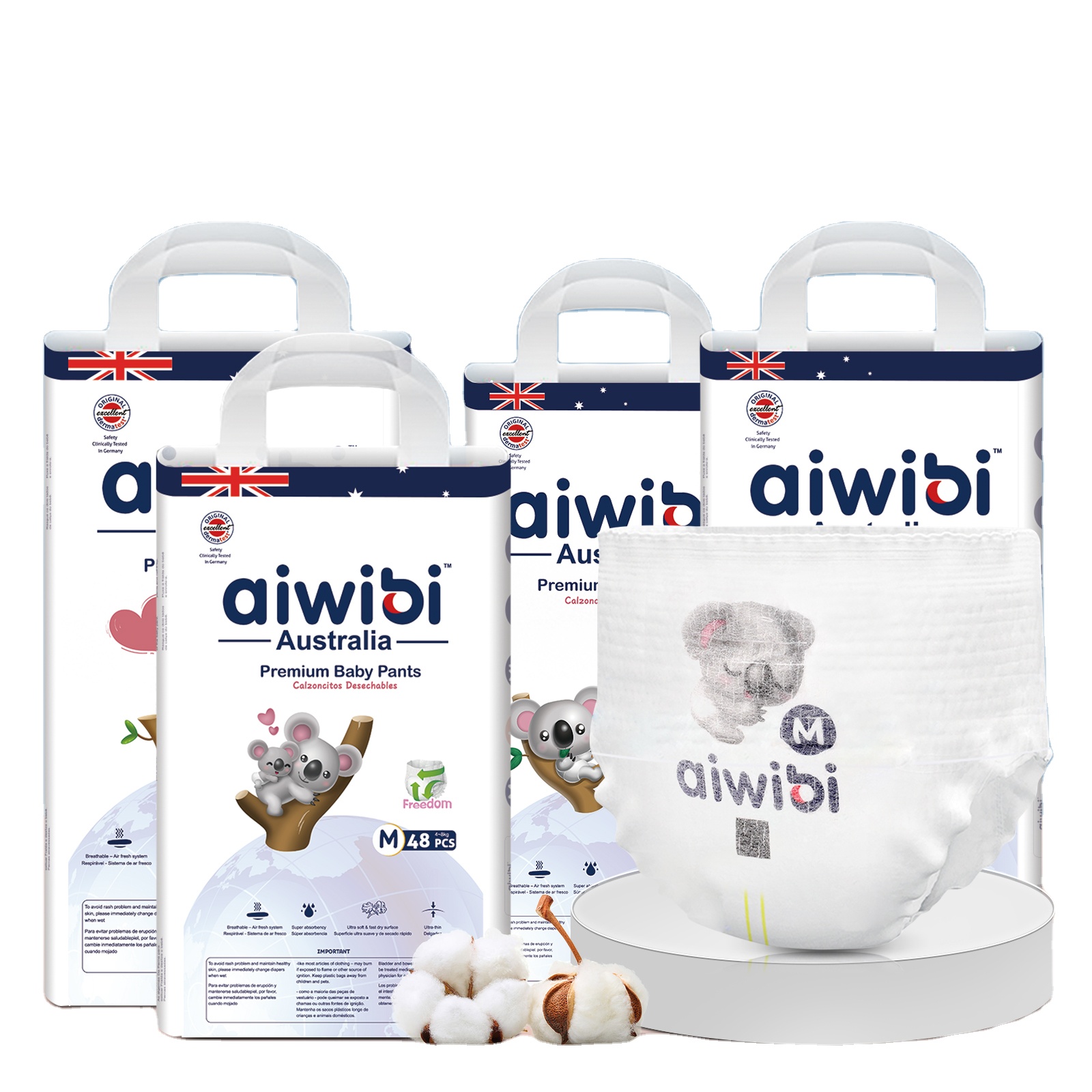 Одноразовые Детские Подгузники Aiwibi, супер мягкие детские подгузники из натурального бамбукового волокна