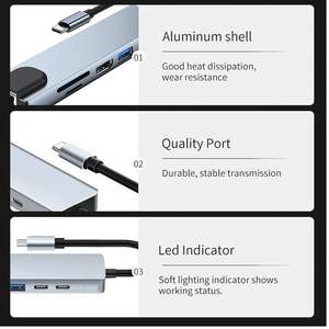Venta caliente USB C Tipo C Hub 7 en 1 TF/SD HDTV 4K/30Hz Usb Hub Adaptador multifunción para computadoras portátiles <span class=keywords><strong>MacBook</strong></span> <span class=keywords><strong>Pro</strong></span> y tipo C <span class=keywords><strong>Windows</strong></span> - Product Image 6