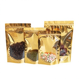 Sacs alimentaires transparents en <span class=keywords><strong>plastique</strong></span> doré, résistants à l'humidité, laminés, avec fermeture éclair, à fond plat, refermables, en stock - Product Image 4