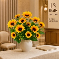 13 têtes de tournesols artificiels, 4 grandes et 9 petites, jaunes, avec feuilles vertes, pour décoration de mariage et de maison