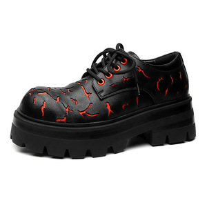 Leather <b>Shoes</b> Men Low Cut Niche Thick Soled <b>Height</b> <b>Increasing</b> Burst Pattern Casual Black Workwear British - Product Image 4